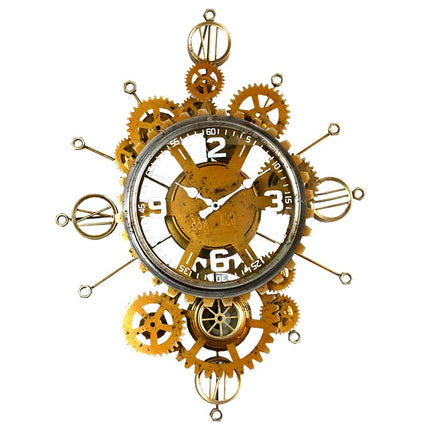 Steampunk-seinäkello liikkuvilla hammasrattailla