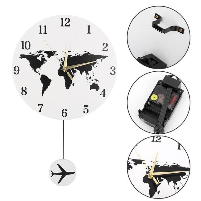 Maailmankartta-seinäkello lentokoneheilurilla