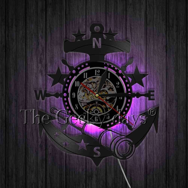 Merihenkinen ankkuri vinyylilevy seinäkello