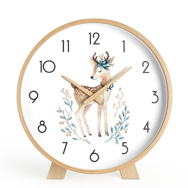 Minimalistinen pyöreä pöytäkello puukehyksellä