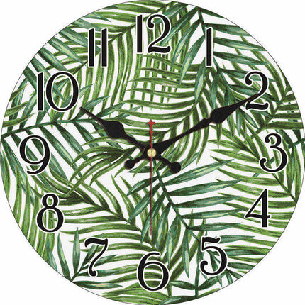 Trooppinen seinäkello vihreillä lehtikuvioilla