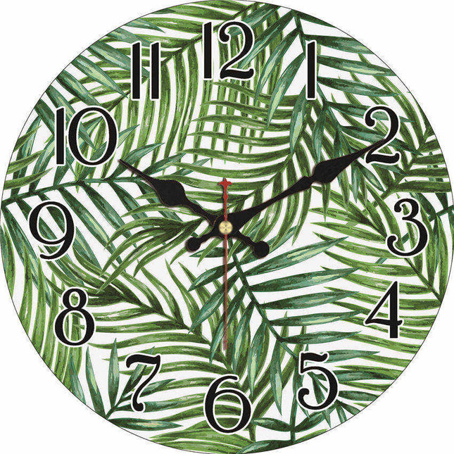 Trooppinen seinäkello vihreillä lehtikuvioilla
