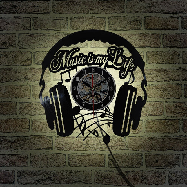 Kuuloke-aiheinen vinyylilevy seinäkello musiikin ystävälle