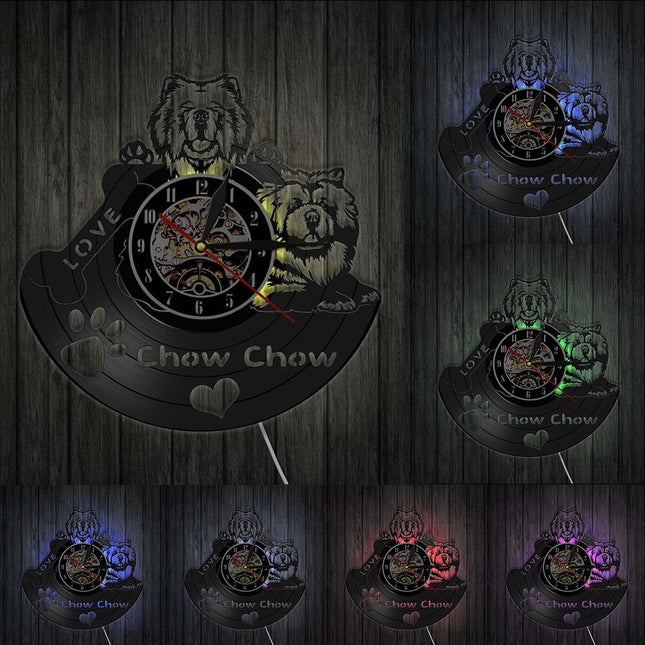 Chow Chow koira vinyylilevy seinäkello