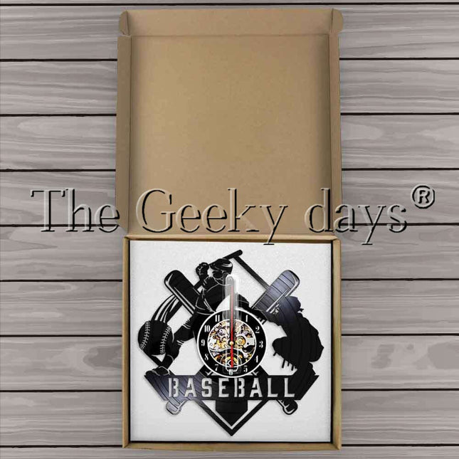 Baseball-aiheinen vinyylilevy seinäkello