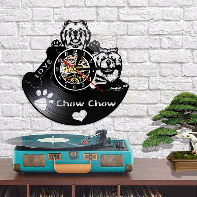 Chow Chow koira vinyylilevy seinäkello