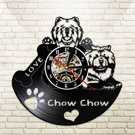 Chow Chow koira vinyylilevy seinäkello