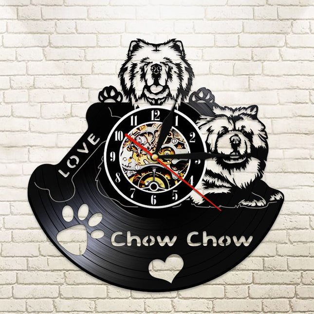 Chow Chow koira vinyylilevy seinäkello