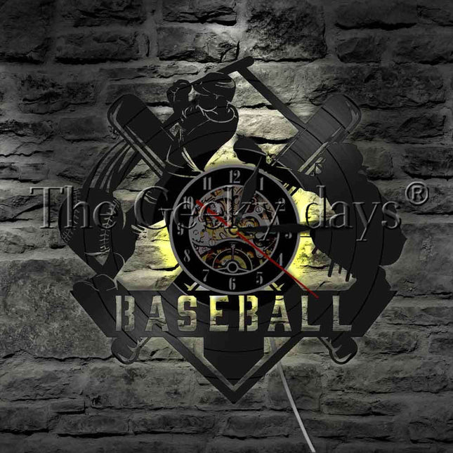 Baseball-aiheinen vinyylilevy seinäkello