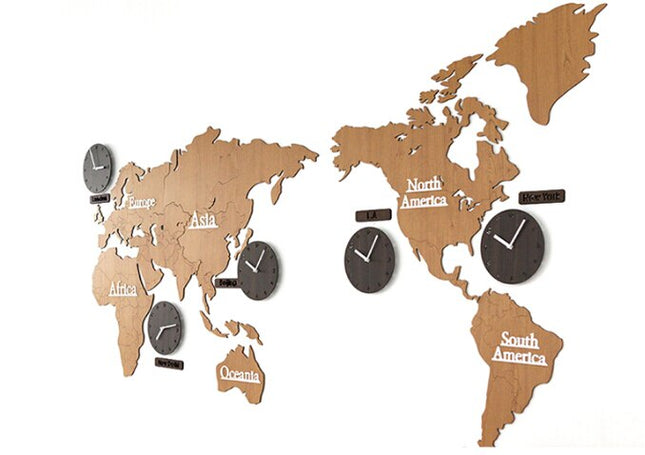 Maailmankartta seinäkello usealla aikavyöhykkeellä