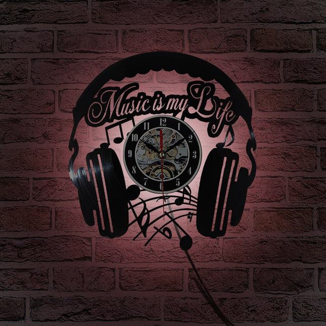 Kuuloke-aiheinen vinyylilevy seinäkello musiikin ystävälle