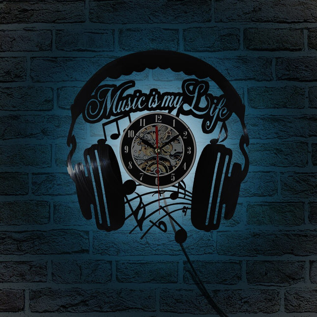 Kuuloke-aiheinen vinyylilevy seinäkello musiikin ystävälle