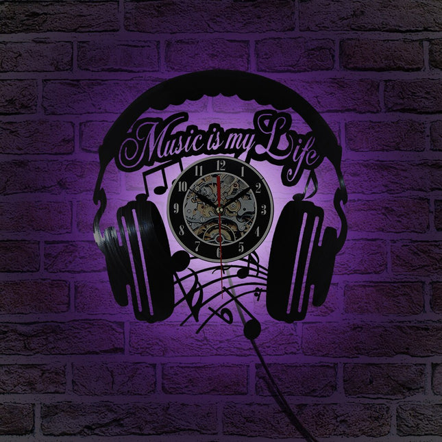 Kuuloke-aiheinen vinyylilevy seinäkello musiikin ystävälle