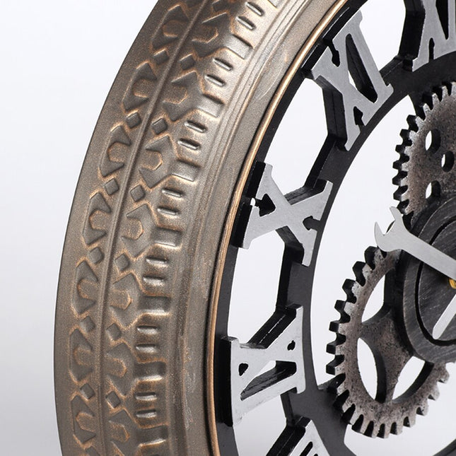 Industrial-seinäkello pyörä- ja hammasratasaiheella