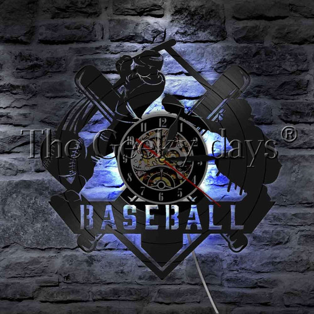 Baseball-aiheinen vinyylilevy seinäkello