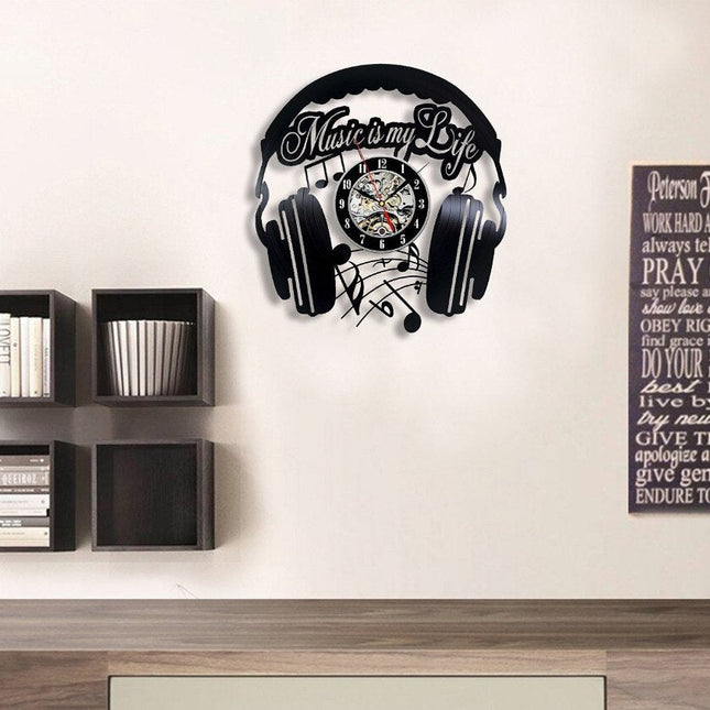 Kuuloke-aiheinen vinyylilevy seinäkello musiikin ystävälle