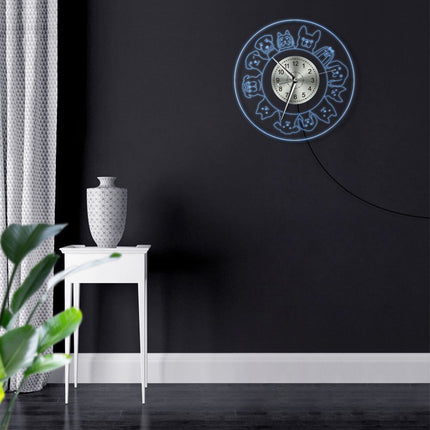 LED-seinäkello eri koirarotujen kuvilla