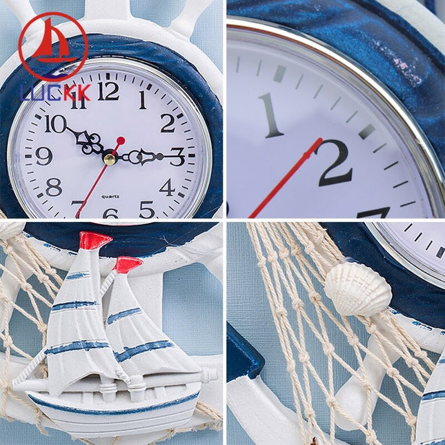 Meriaiheinen ankkuri seinäkello puusta