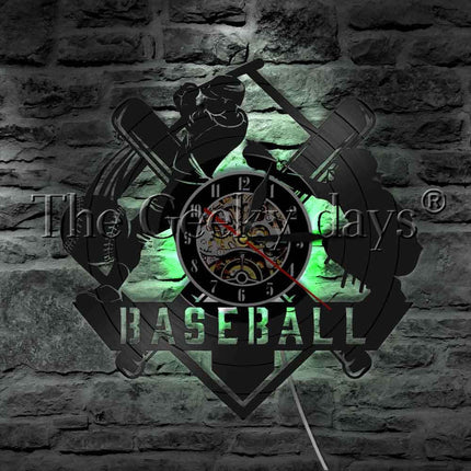 Baseball-aiheinen vinyylilevy seinäkello