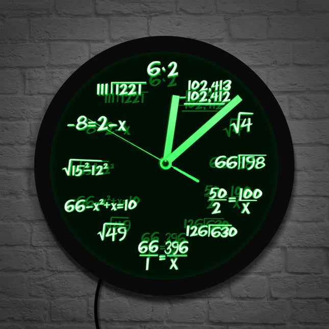 Matematiikka-aiheinen LED-seinäkello