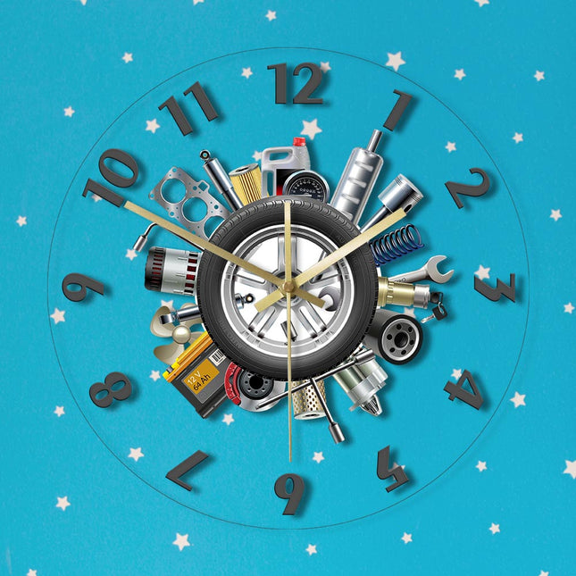 Auton osat seinäkello autotalliin