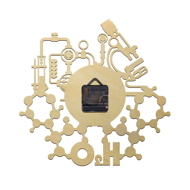 Tiede-aiheinen puinen seinäkello