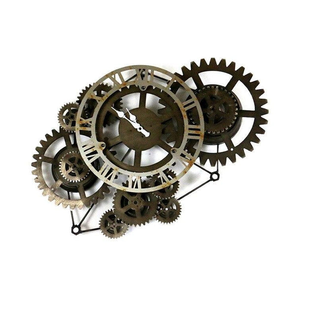 Steampunk-seinäkello liikkuvilla hammasrattailla