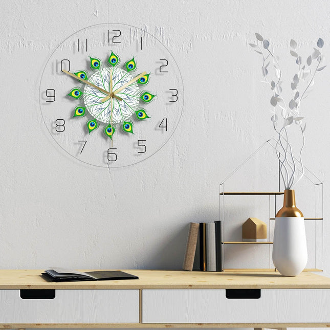 Riikinkukko-aiheinen seinäkello olohuoneeseen