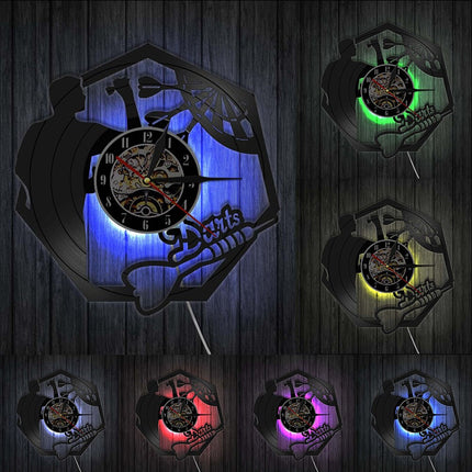 Darts-aiheinen vinyylilevy seinäkello