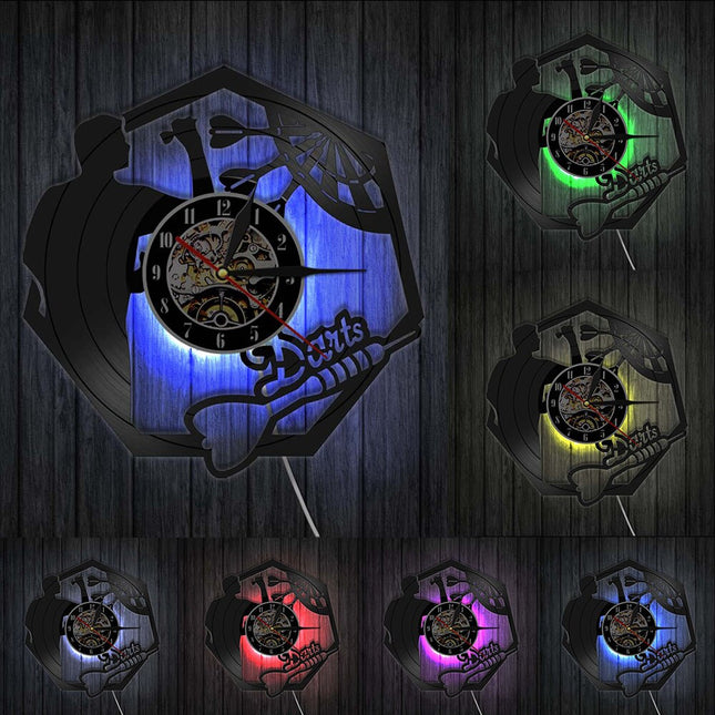 Darts-aiheinen vinyylilevy seinäkello
