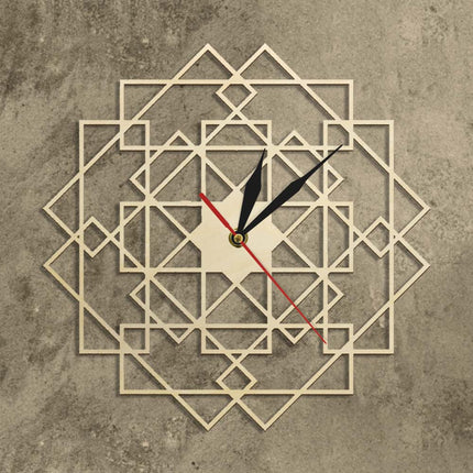Geometrinen puinen seinäkello mandalakuviolla