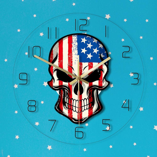 USA-lippu pääkallo-aiheinen seinäkello