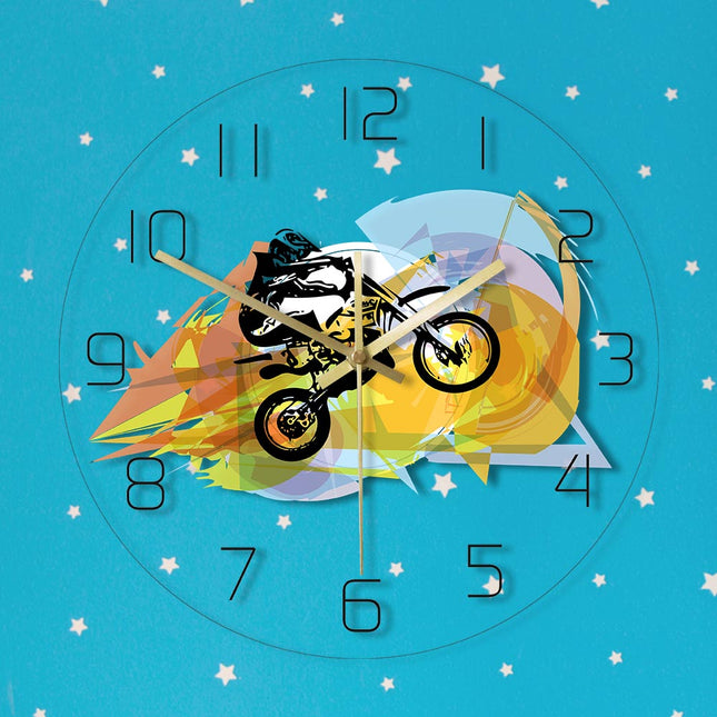 Abstrakti motocross seinäkello nuorelle
