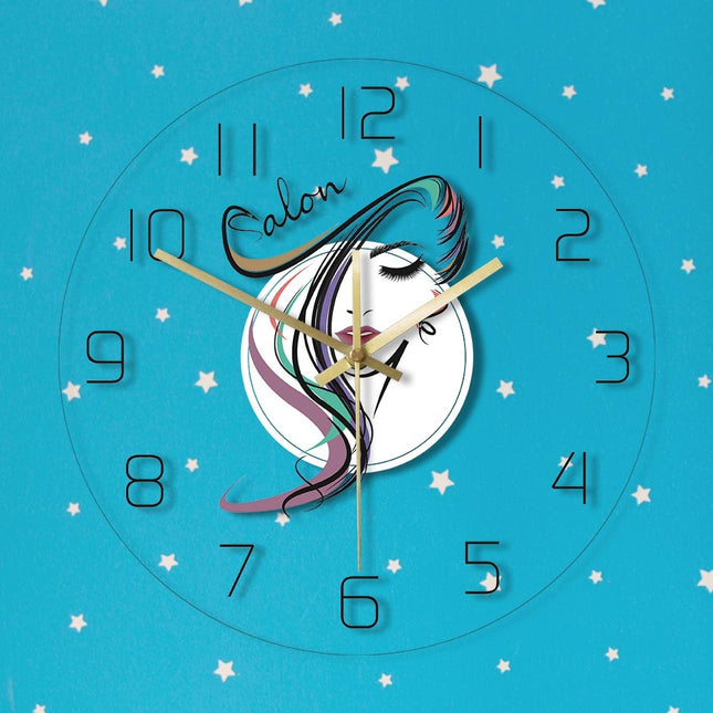 Naisen siluetti seinäkello kampaamoon