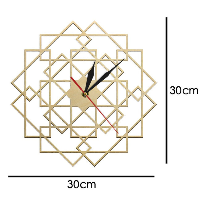 Geometrinen puinen seinäkello mandalakuviolla