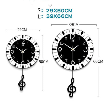 Seinäkello pianoteemalla ja nuoteilla