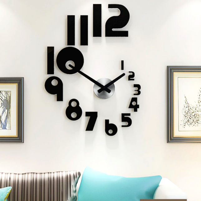 Musta moderni DIY-seinäkello numeroilla