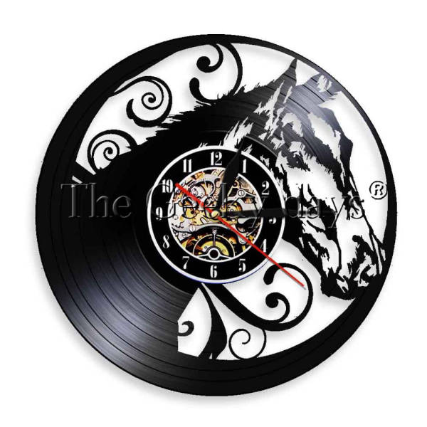 Antiikkinen hevos-seinäkello vinyylilevystä