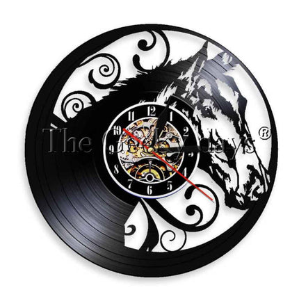 Antiikkinen hevos-seinäkello vinyylilevystä