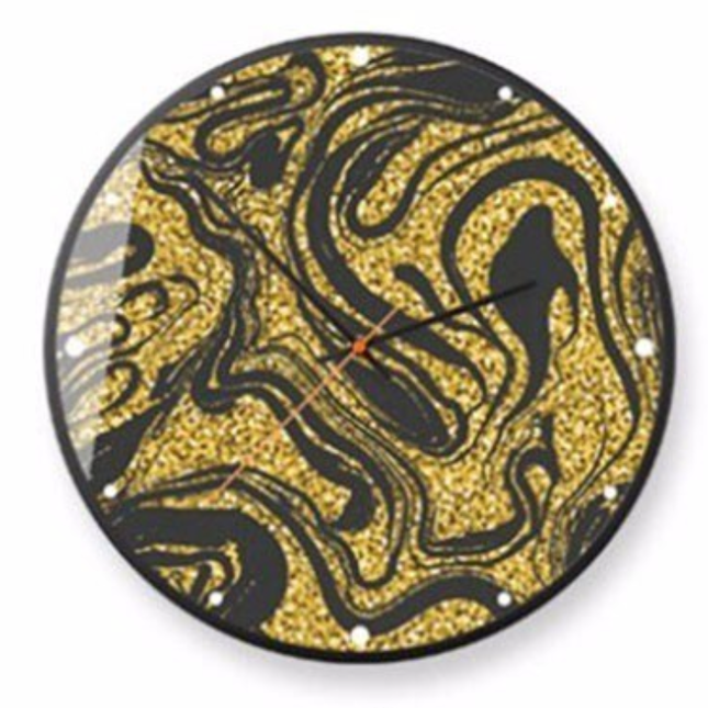 Abstrakti kultamusta seinäkello olohuoneeseen