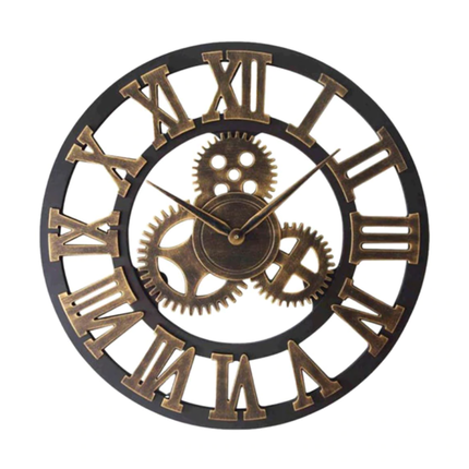 Pronssinvärinen seinäkello avoimella koneistolla