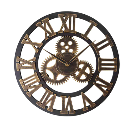 Pronssinvärinen seinäkello avoimella koneistolla