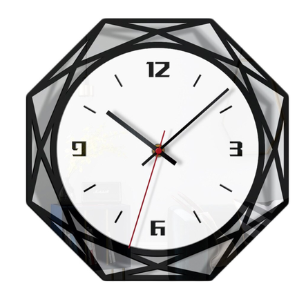 Geometrinen mustavalkoinen seinäkello
