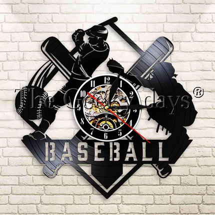 Baseball-aiheinen vinyylilevy seinäkello