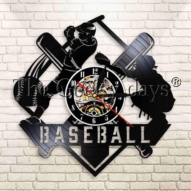 Baseball-aiheinen vinyylilevy seinäkello