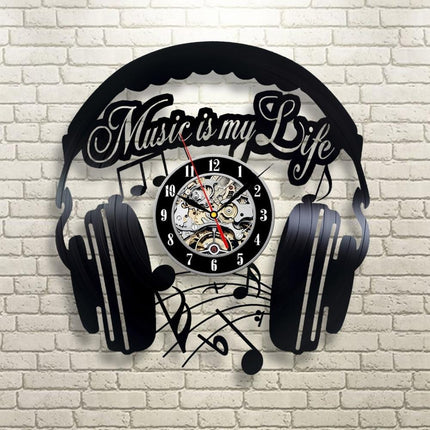Kuuloke-aiheinen vinyylilevy seinäkello musiikin ystävälle