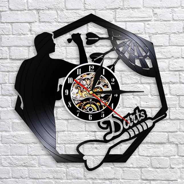 Darts-aiheinen vinyylilevy seinäkello