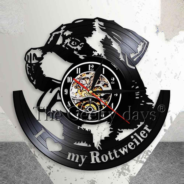 Rottweiler koira vinyylilevy seinäkello