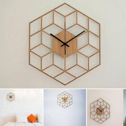 Geometrinen puinen seinäkello kuutiokuviolla