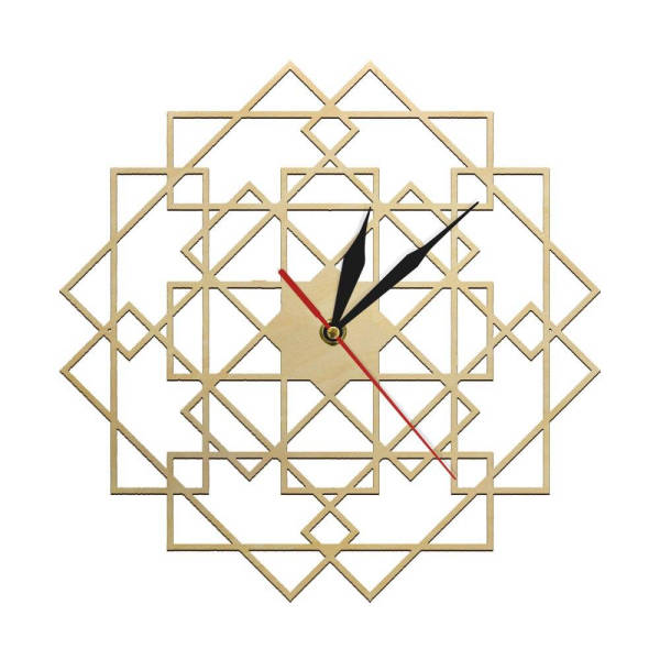 Geometrinen puinen seinäkello mandalakuviolla